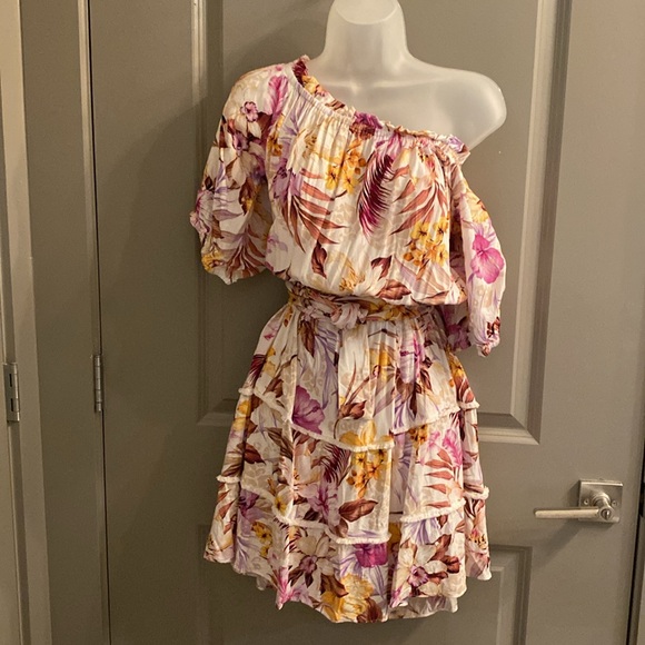 City Chic Mini Ruffle Hot Pink and Gold Floral Ruffle Dress - Picture 3 of 5